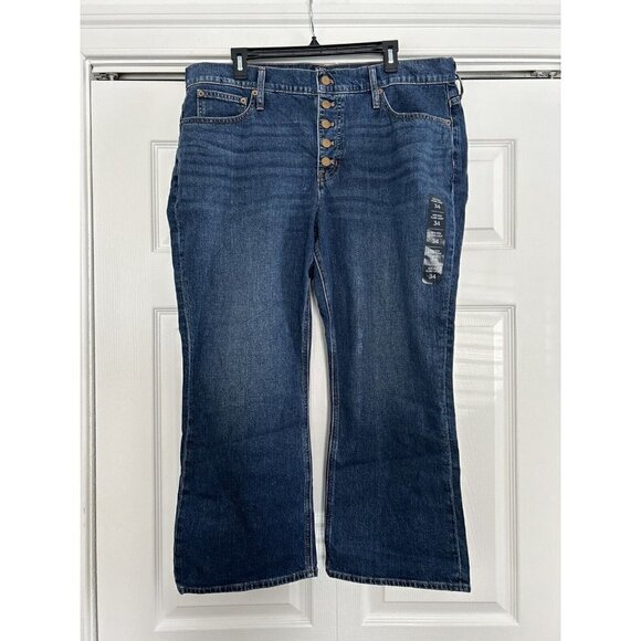 J. Crew Mid Rise Flare Crop Button Fly Dark Wash Signature Stretch Jeans Sz 34 - Picture 3 of 13